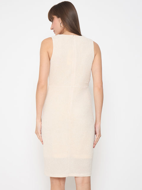 Madame Self Design Bodycon Mini Off White Dress