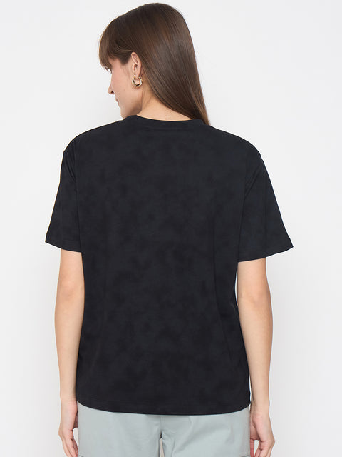 Madame Swarovski Detailed Graphic Print Charcoal Black Tshirt