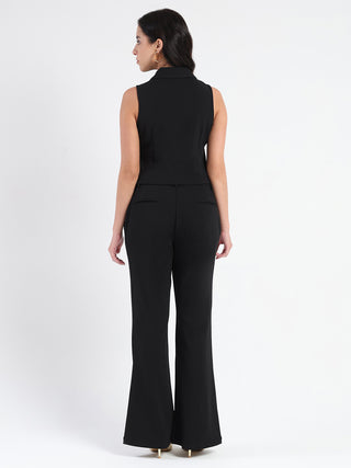 Madame Crop Top and Side Slit Trousers Knit Moss Black Co-ord Set