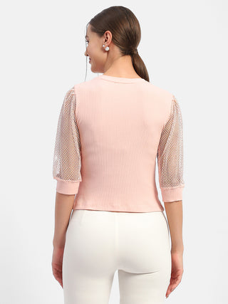 Madame Knit Sleeve Pink Regular Top