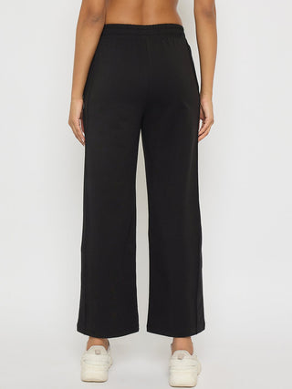 Madame Black Straight FIt Cotton Blend Track Bottoms