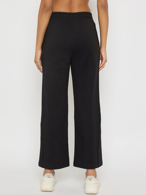 Madame Black Straight FIt Cotton Blend Track Bottoms