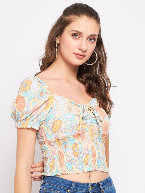 Madame Floral Sweetheart Neckline Crop Top