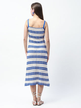 Madame Striped Blue Cotton Midi Knitted Dress