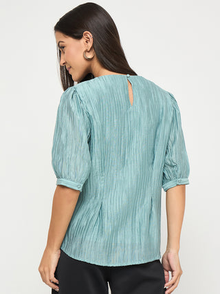 Madame Textured Embellished Tencel Blend Green Top