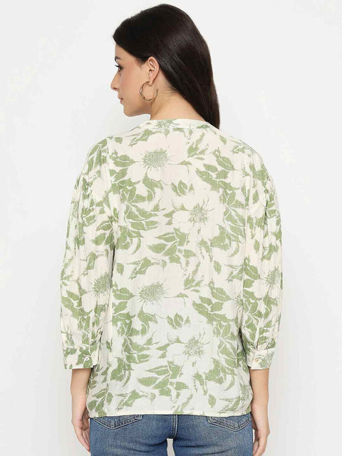 Madame Botanical Print Green Rayon Blend Top