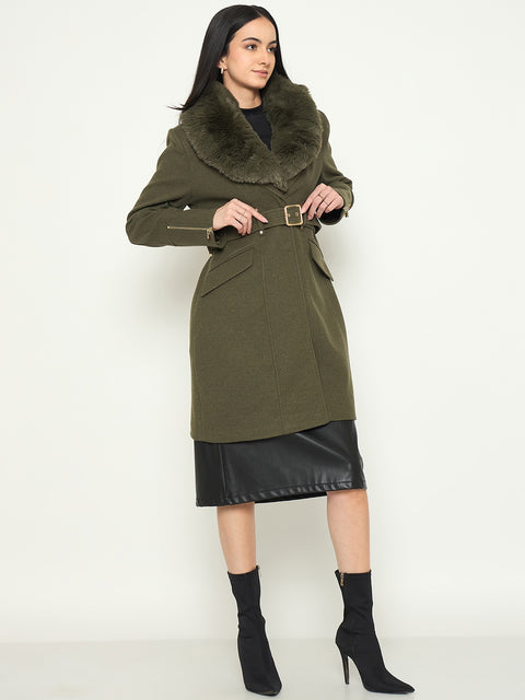 Madame Faux Fur Shawl Collar Long Coat with Belt