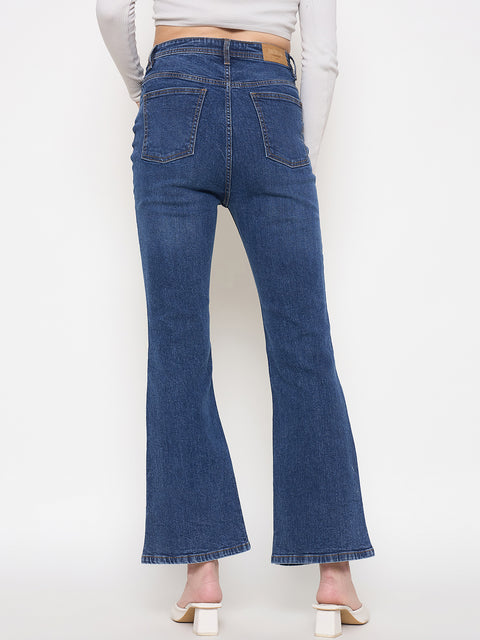 Madame Stone Wash Dark Blue Whiskered Flared Jeans
