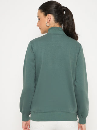 Madame Fleece T Neck Front Zip Blue Sweatshirt