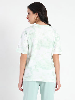 Madame Swarovksi Detailed Tie and Dye Sea Green T-shirt