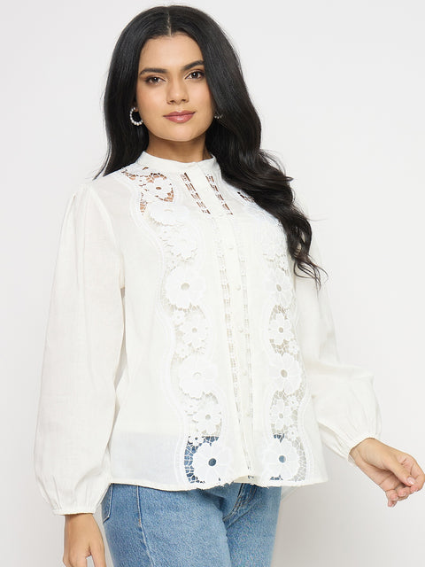 Madame Lace Detail Off White Cotton Top