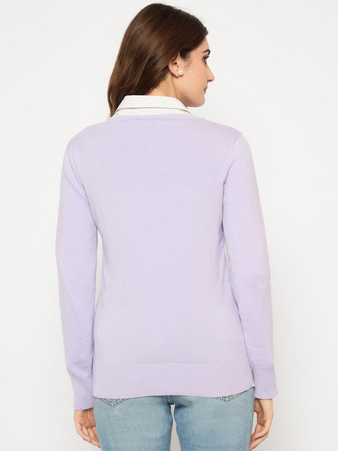 Madame Round Neck Ribbed Cuff Mauve Sweater