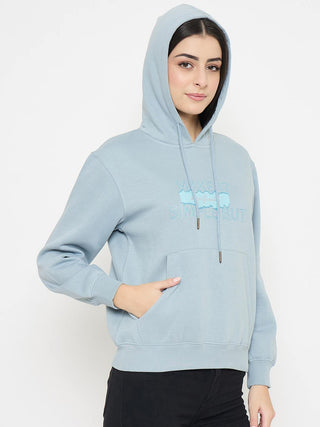 Madame Typography Print Light Sky Cotton Blend Sweatshirt