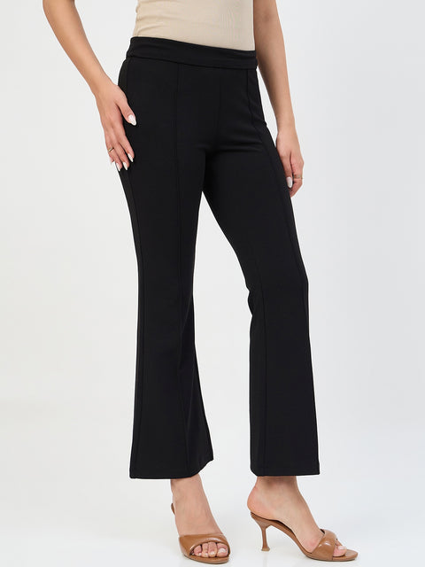 Madame Black Pleated Front Flared Trousers