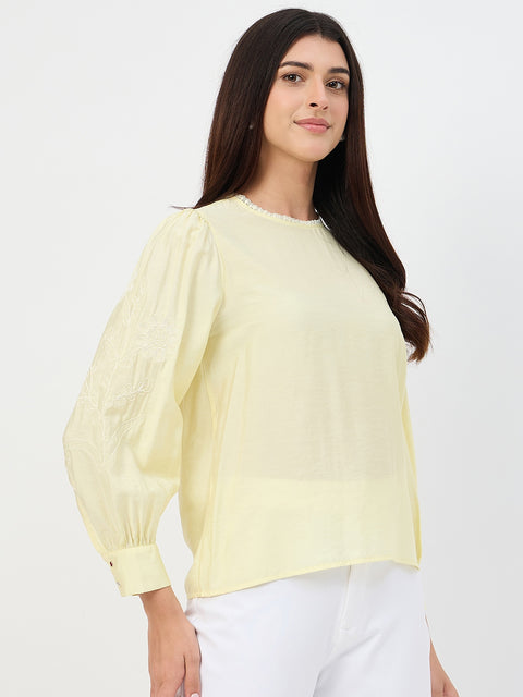 Madame Butter Yellow Bishop-Sleeve Viscose Top