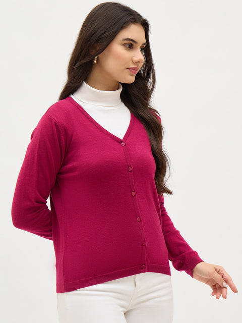 Madame V Neck Magenta Cardigan