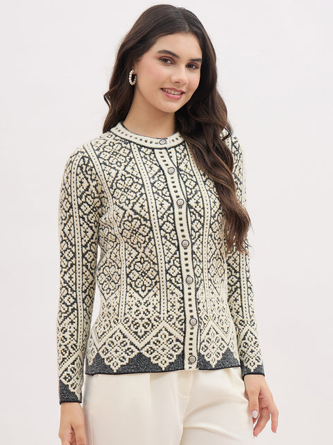 Madame Beige Printed Cardigan