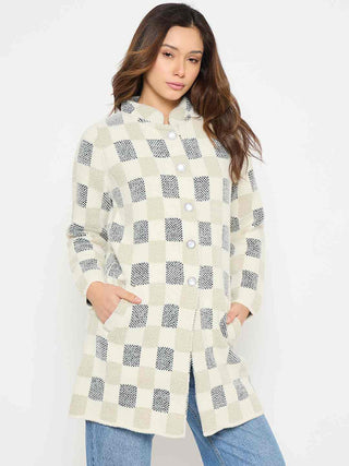 Madame Colorblock Mandarin Collar Long Cardigan