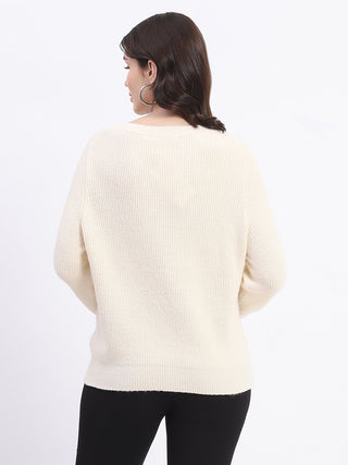 Madame Button Detailed Solid Beige Knitted Sweater
