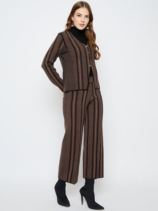 Madame Striped 3 Piece Brown Co-ord Set