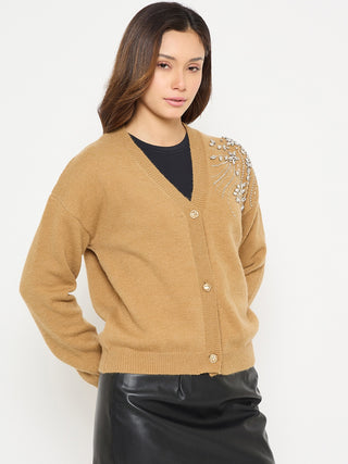 Madame Embellished Khaki Sweater