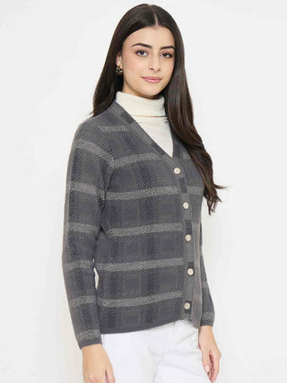 Madame Plaid Nylon Blend Grey Cardigan