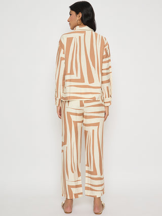 Madame Colorblock Top and Bottoms Rayon Blend Tan Brown Co-ord Set