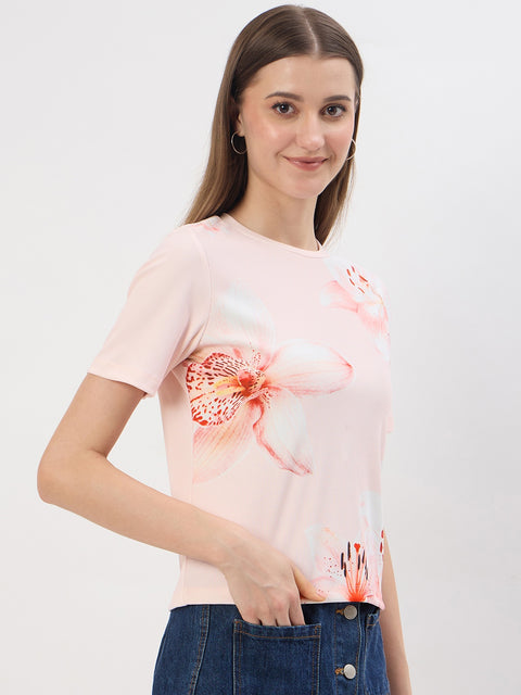 Madame Printed Peach T-Shirt