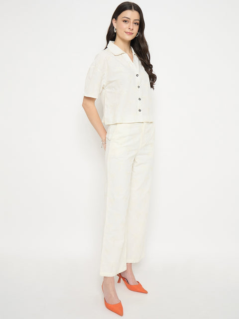 Madame Ivory Cotton Printed Top and Trousers Co-ord Set