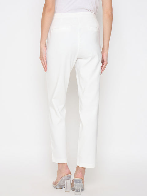 Madame Alex Waist Belt Detail Solid White Trousers