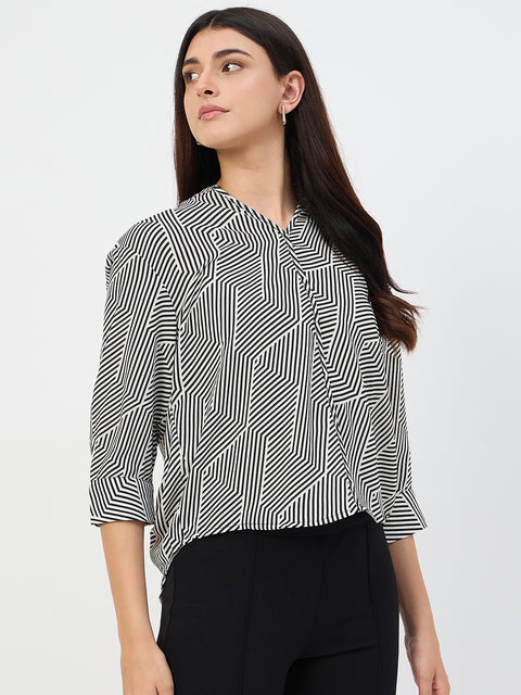 Madame Black V-Neck Printed Cotton Top