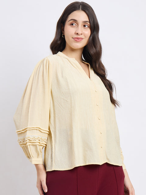 Madame Butter Yellow Embellished Lace Tunic