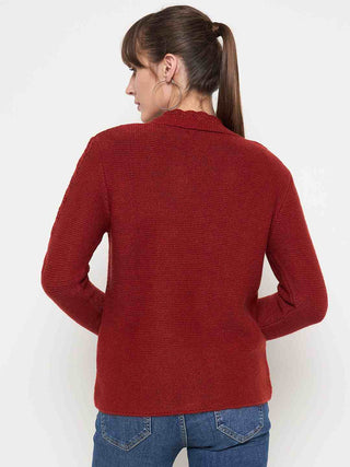 Madame Rust Red Cable Knit Acrylic Cardigan