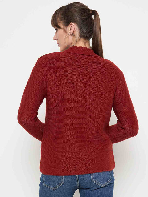 Madame Rust Red Cable Knit Acrylic Cardigan