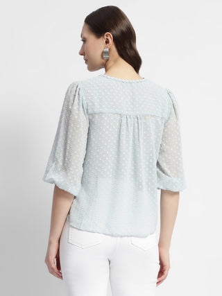 Madame Puffed Sleeve Dobby Sky Blue Top