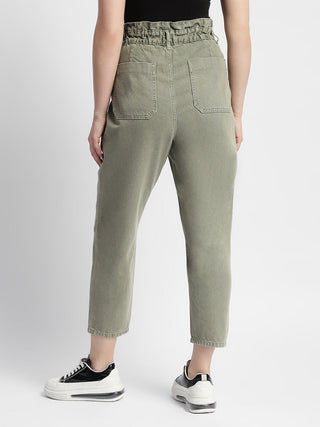 Madame Mid Rise Tapered Fit Olive Green Cargo