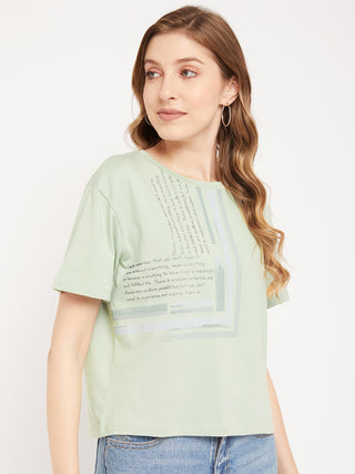 Madame Sea Green Typography T-Shirt