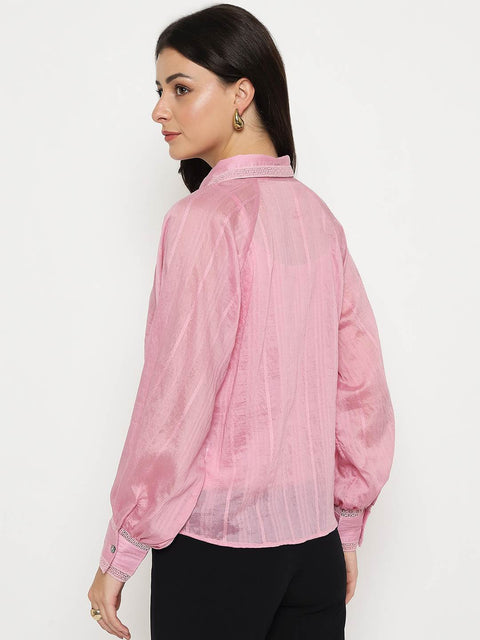 Madame Textured Nylon Blend Pink Full Sleeve Shirt