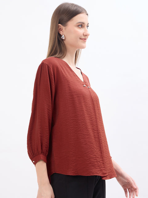 Madame Textured Rust Viscose Blend Top