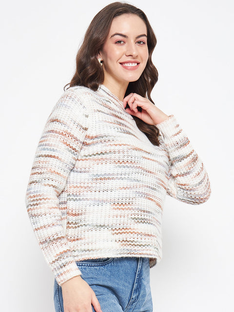 Madame Abstract Knit White Sweater For Women