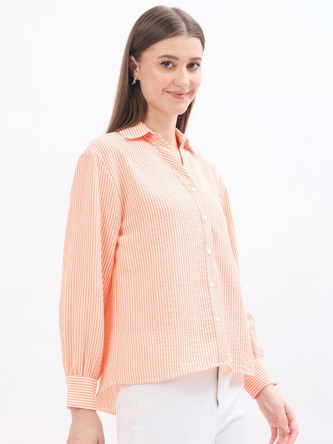 Madame Textured Solid Orange Shirt