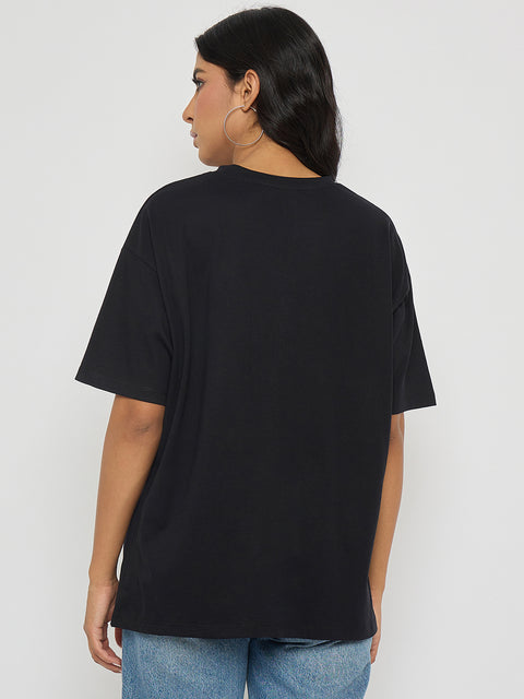 Madame Graphic Print Black Cotton T-shirt
