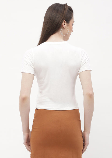 Madame Graphic Print Off-White Ribbed T-Shirt