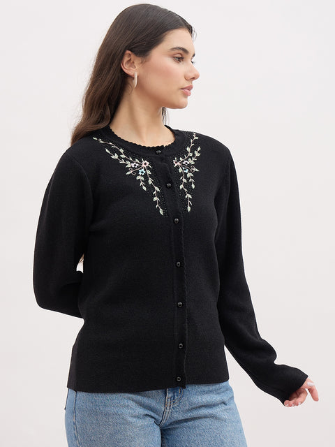 Madame Embroidered Black Cardigan