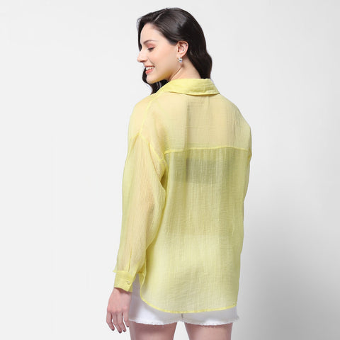 Madame Semi Sheer Lime Women Shirt