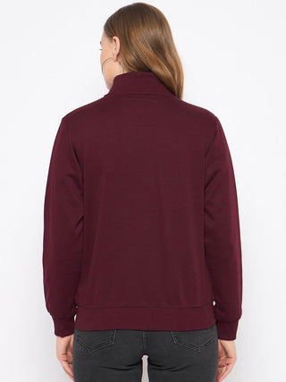 Madame Embroidery Detailied Wine Fleece Sweatshirt