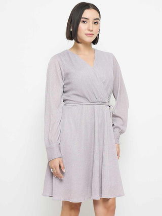Madame Surplice Neck Lilac Mini Dress