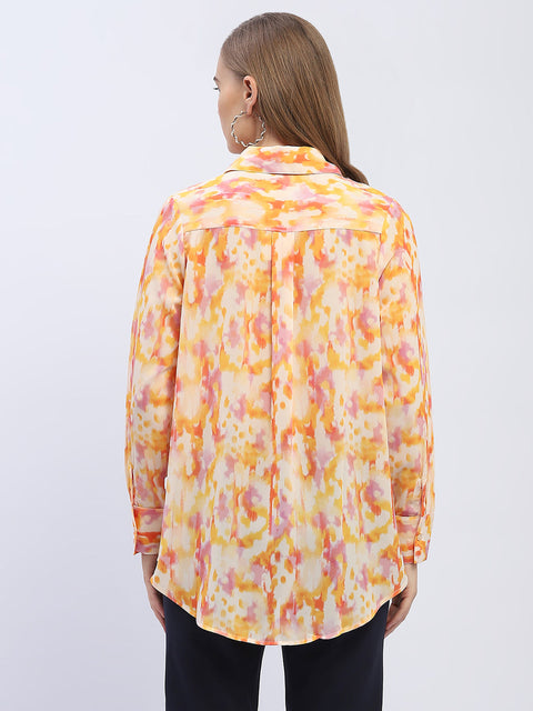 Madame Abstract Print Orange Regular Shirt