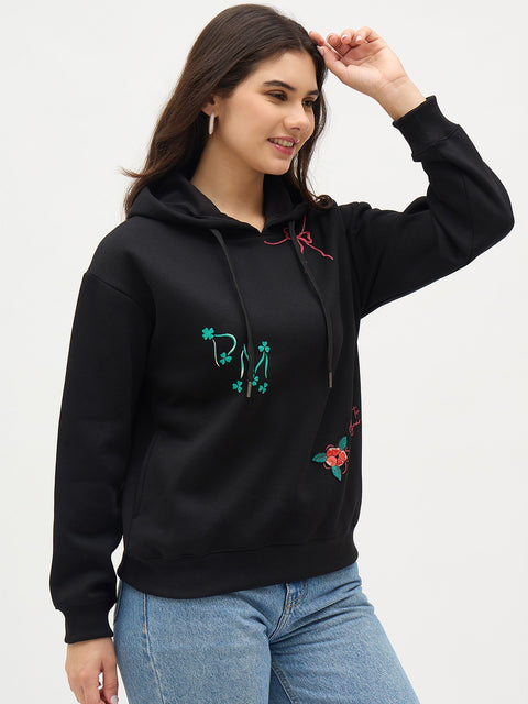 Madame Black Ribbon Accented Cotton Sweatshirt