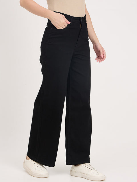 Madame Black Cotton Straight Fit Jeans
